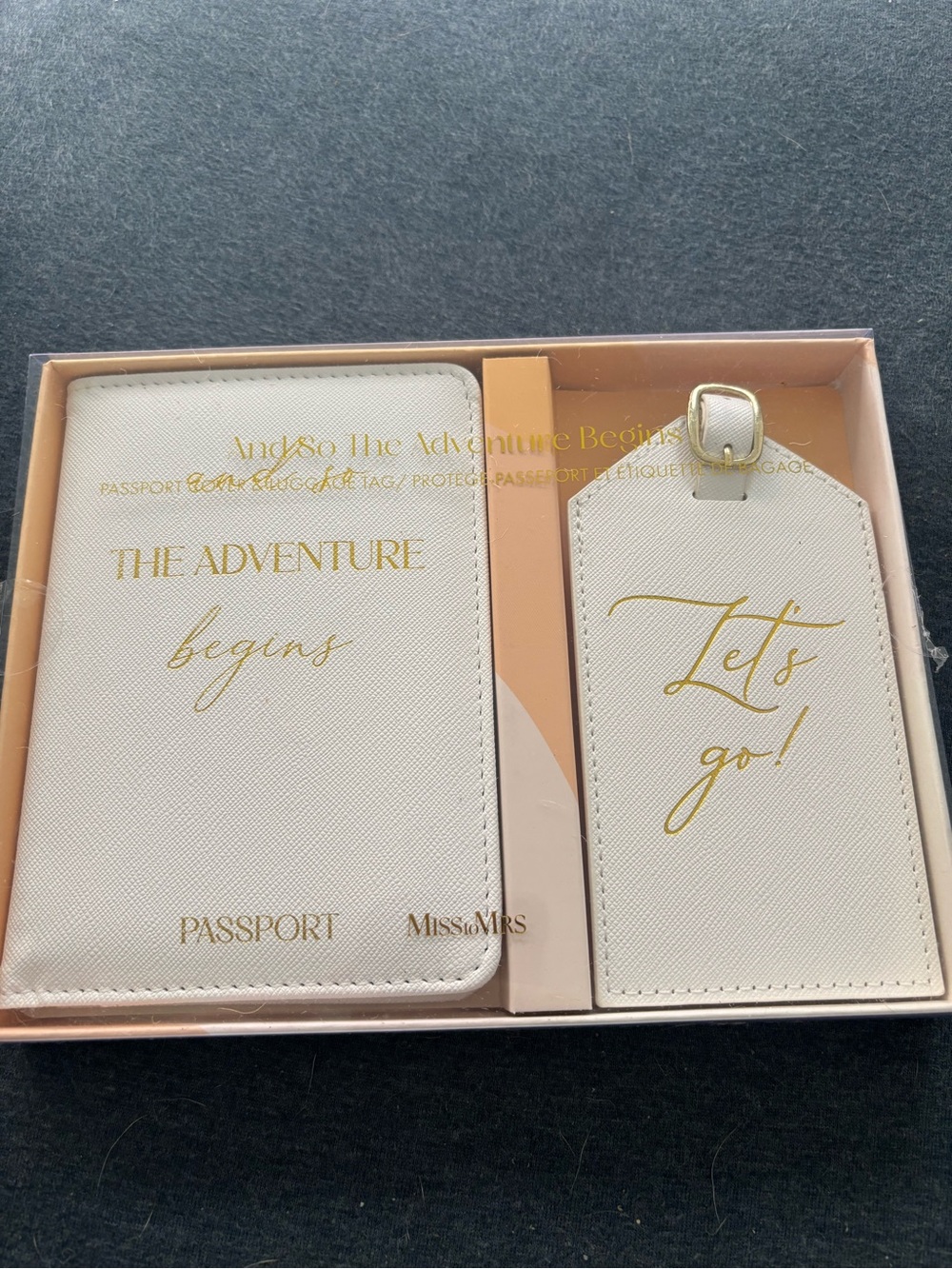 Cream Passport Holder & Luggage Tag Set - "The Adventure Begins"